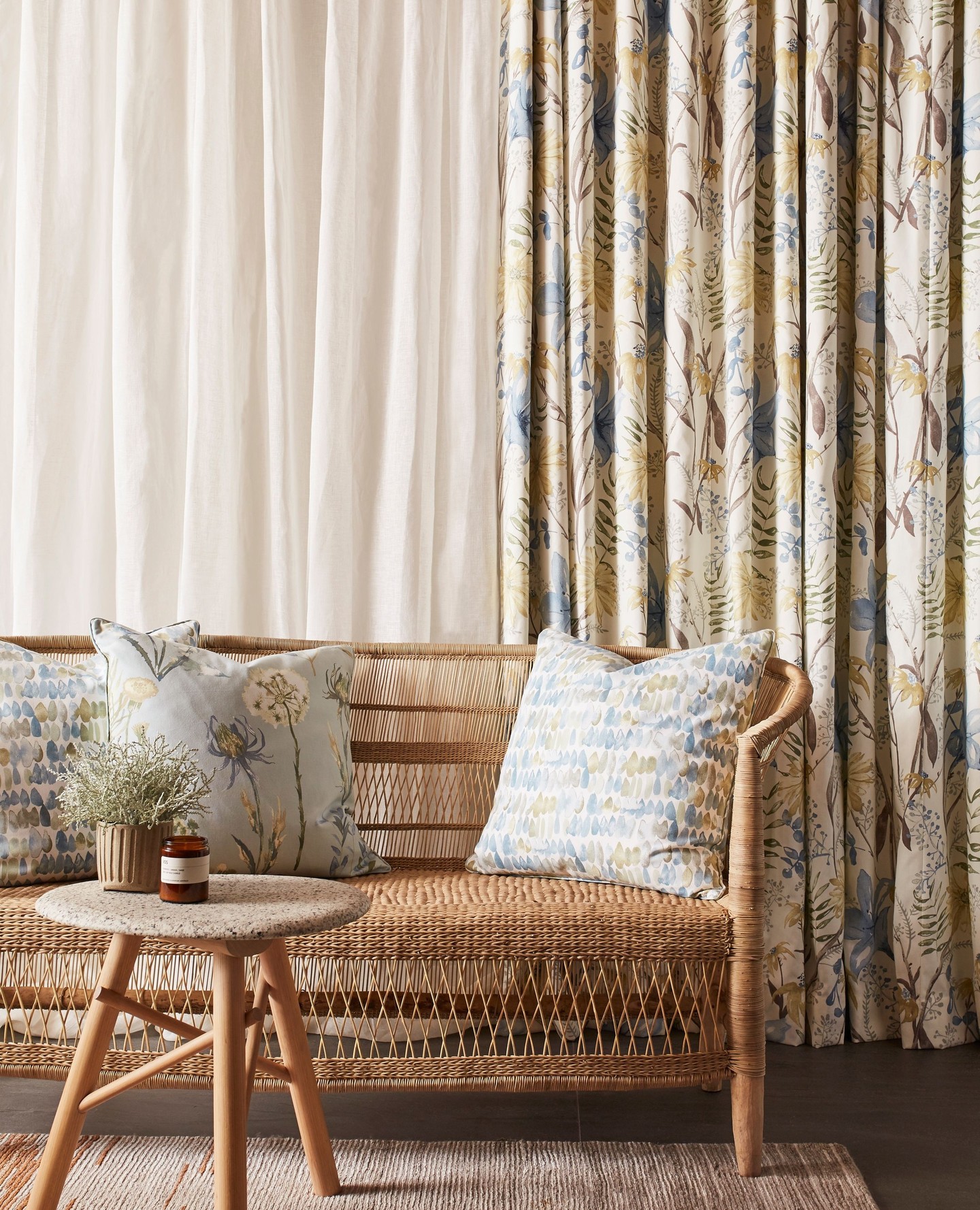 Soft ombre sheer curtains with vase